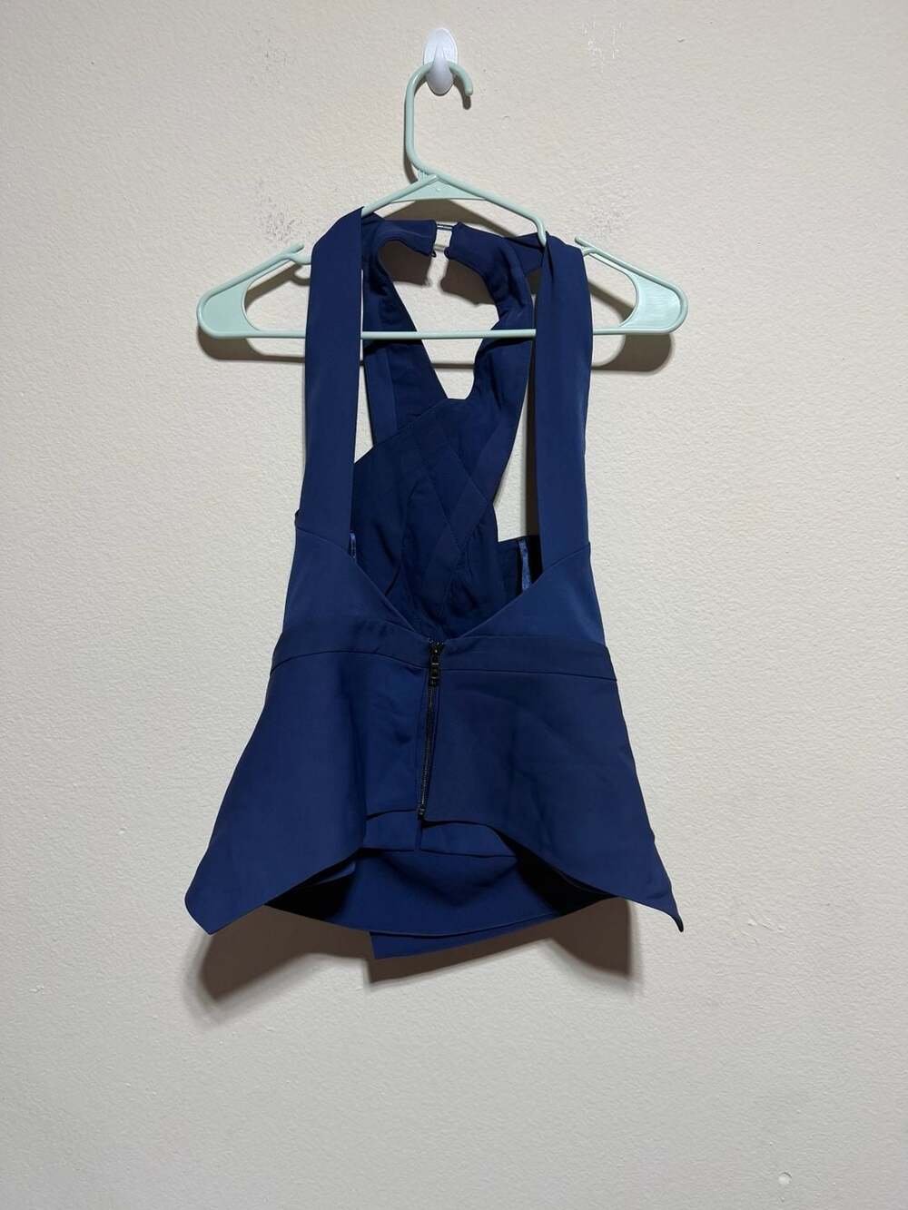 BCBG MaxAzria Classic Blue Crisscross Halter Peplum Top - Picture 3 of 3